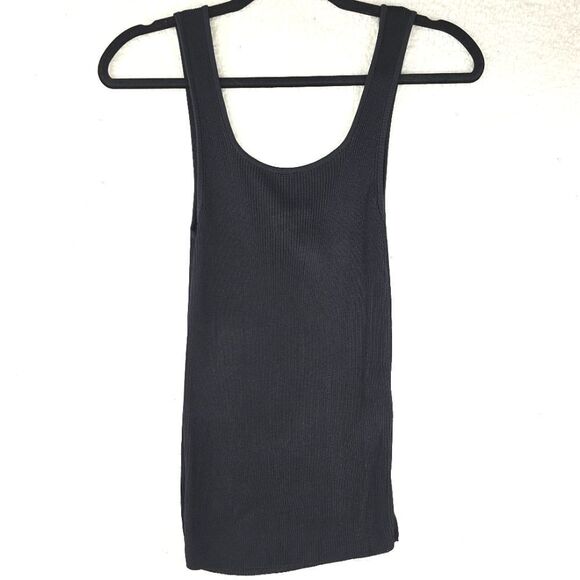 Madewell Soft Ribbed Sweater-Knit Tank Top Scoop Neck 100% Viscose Black Sz XS - Picture 2 of 12